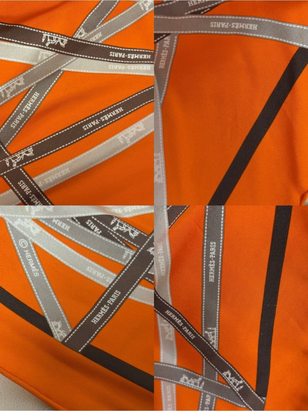 VTG HERMES Bolduc Triangle Silk Scarf Orange Brown White Gray Ribbon - Picture 15 of 15